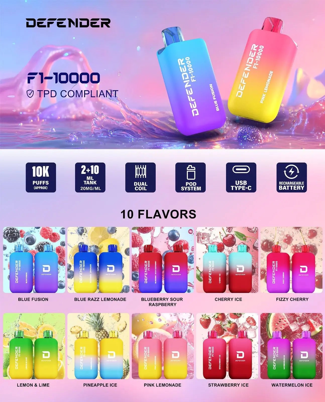 Defender F1-10000 Prefilled Vape Kit Defender