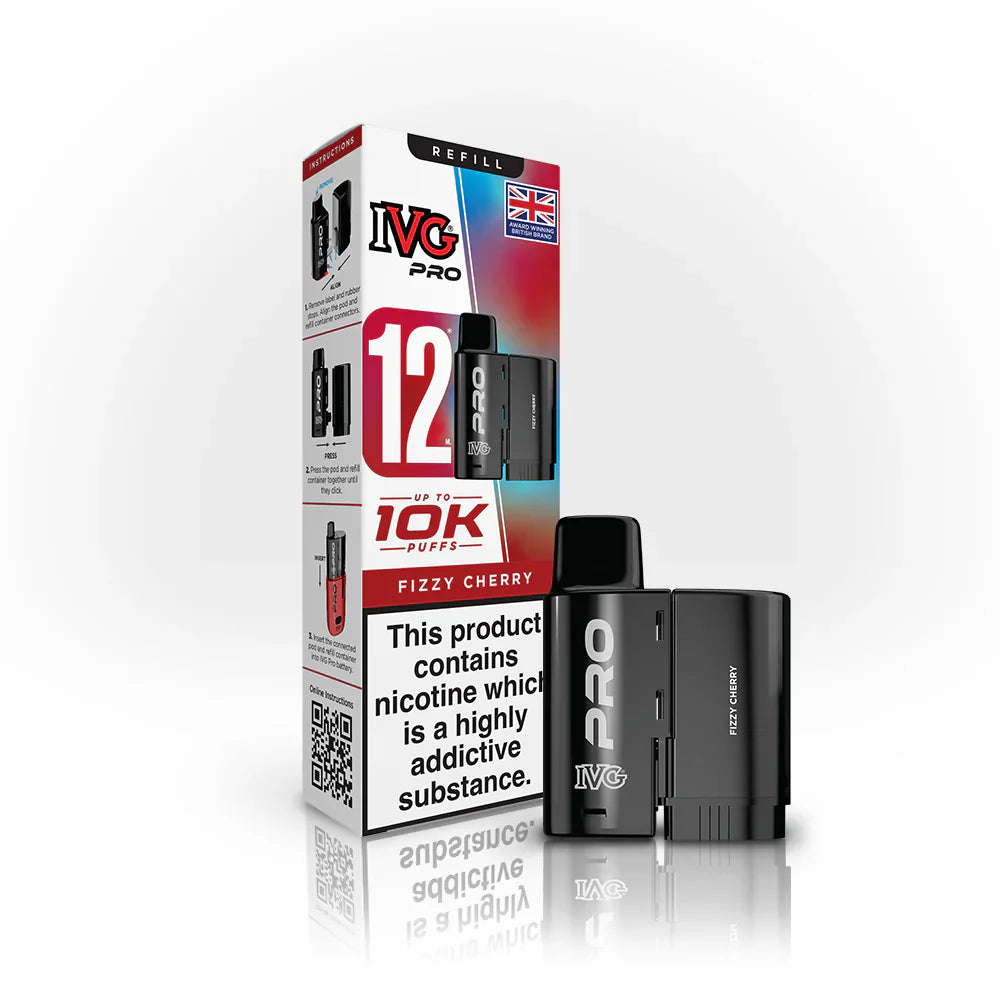 IVG Pro 12 Refill Pods – 2ml + 10ml | Up to 10,000 Puffs | 20mg Nic Salt - Fizzy Cherry image