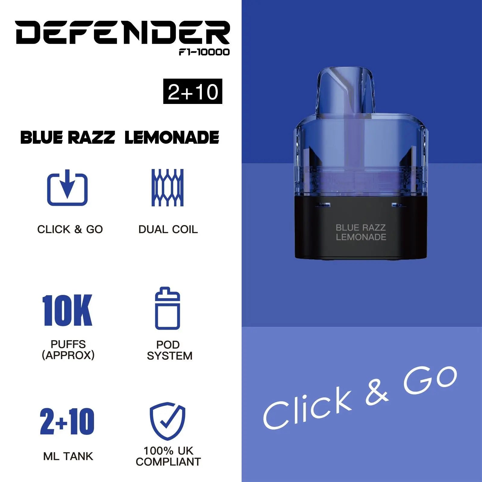 Defender F1-10000 Prefilled Pod - Blue Razz Lemonade image