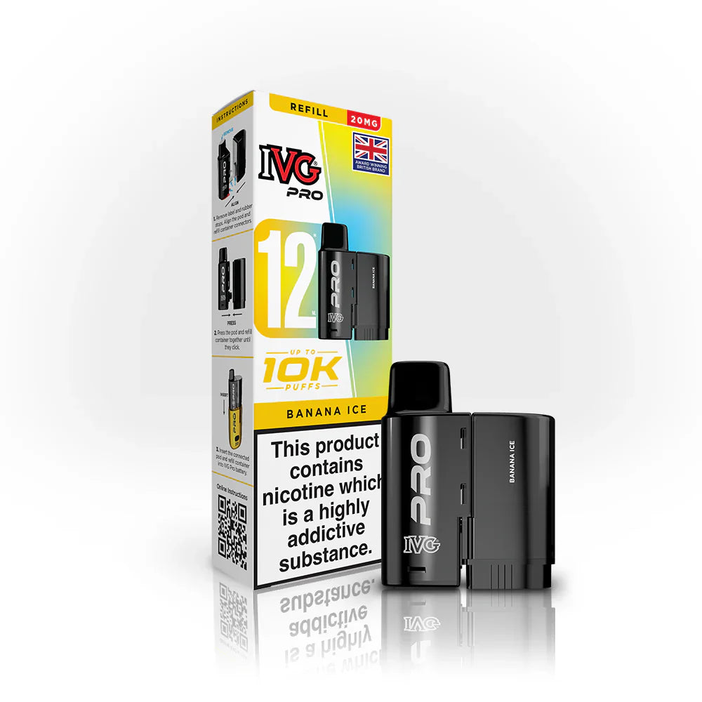 IVG Pro 12 Refill Pods – 2ml + 10ml | Up to 10,000 Puffs | 20mg Nic Salt - Banana Ice image