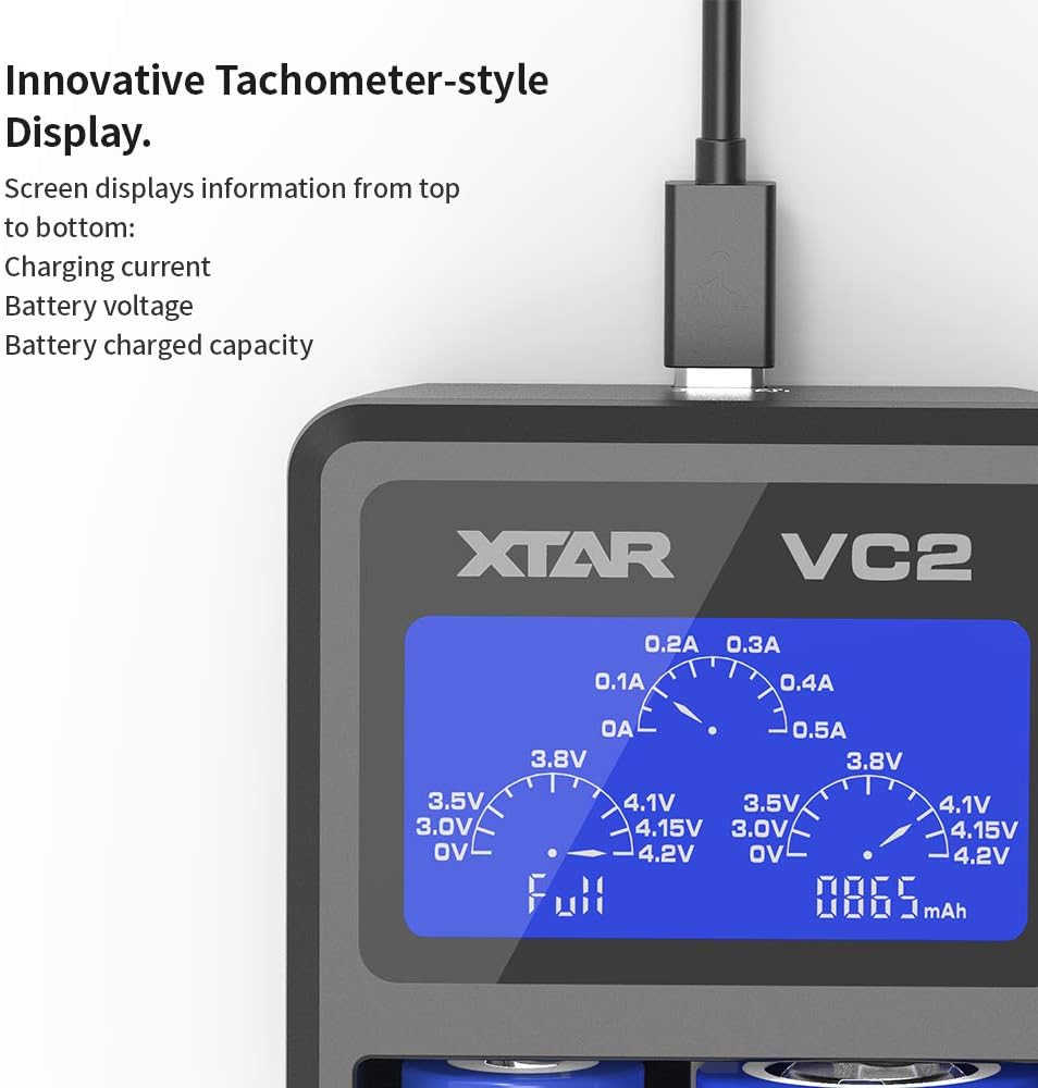 XTAR VC2 USB LCD Dual‑Bay Li‑ion Battery Charger Xtar