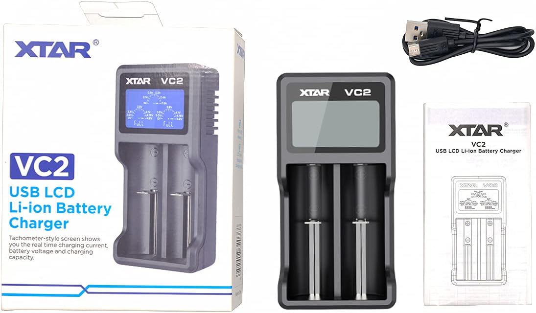 XTAR VC2 USB LCD Dual‑Bay Li‑ion Battery Charger Xtar