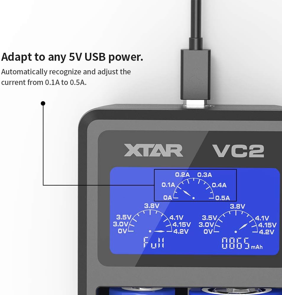 XTAR VC2 USB LCD Dual‑Bay Li‑ion Battery Charger Xtar