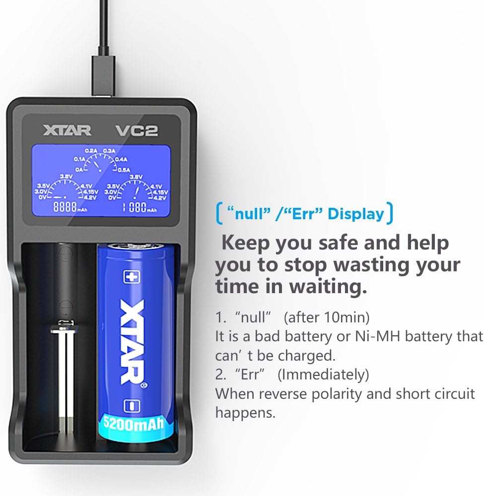 XTAR VC2 USB LCD Dual‑Bay Li‑ion Battery Charger Xtar