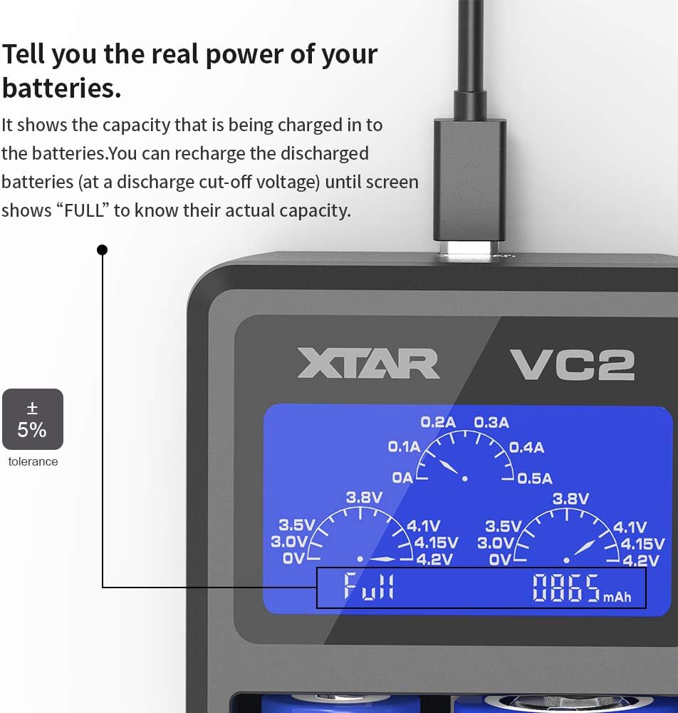 XTAR VC2 USB LCD Dual‑Bay Li‑ion Battery Charger Xtar