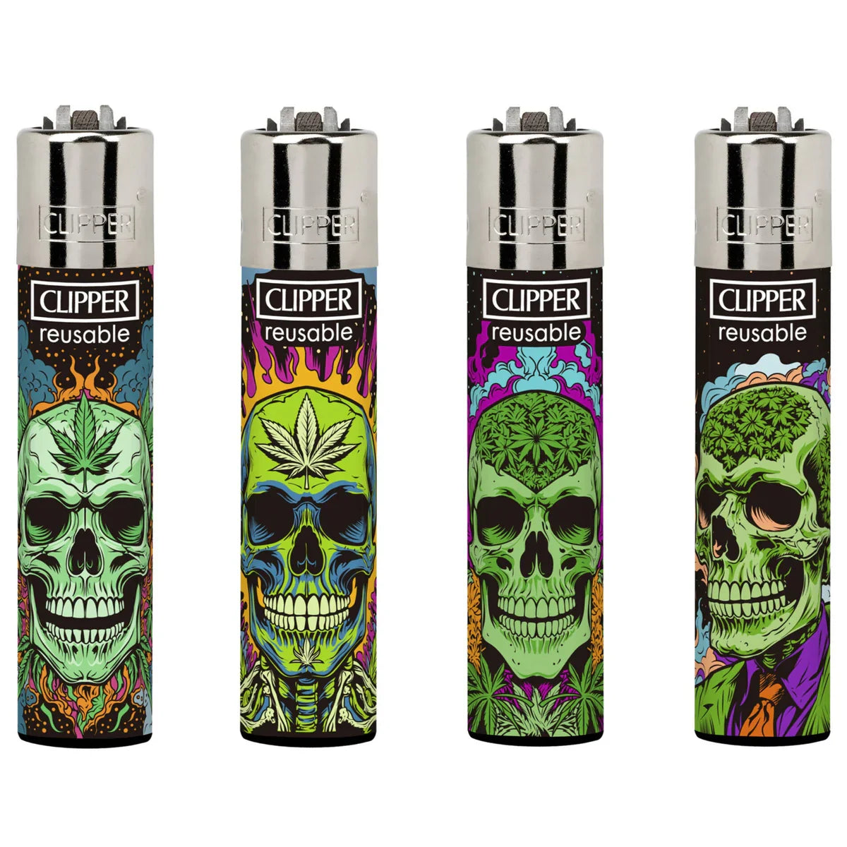 Clipper Lighter 48-Pack - Weed Skull