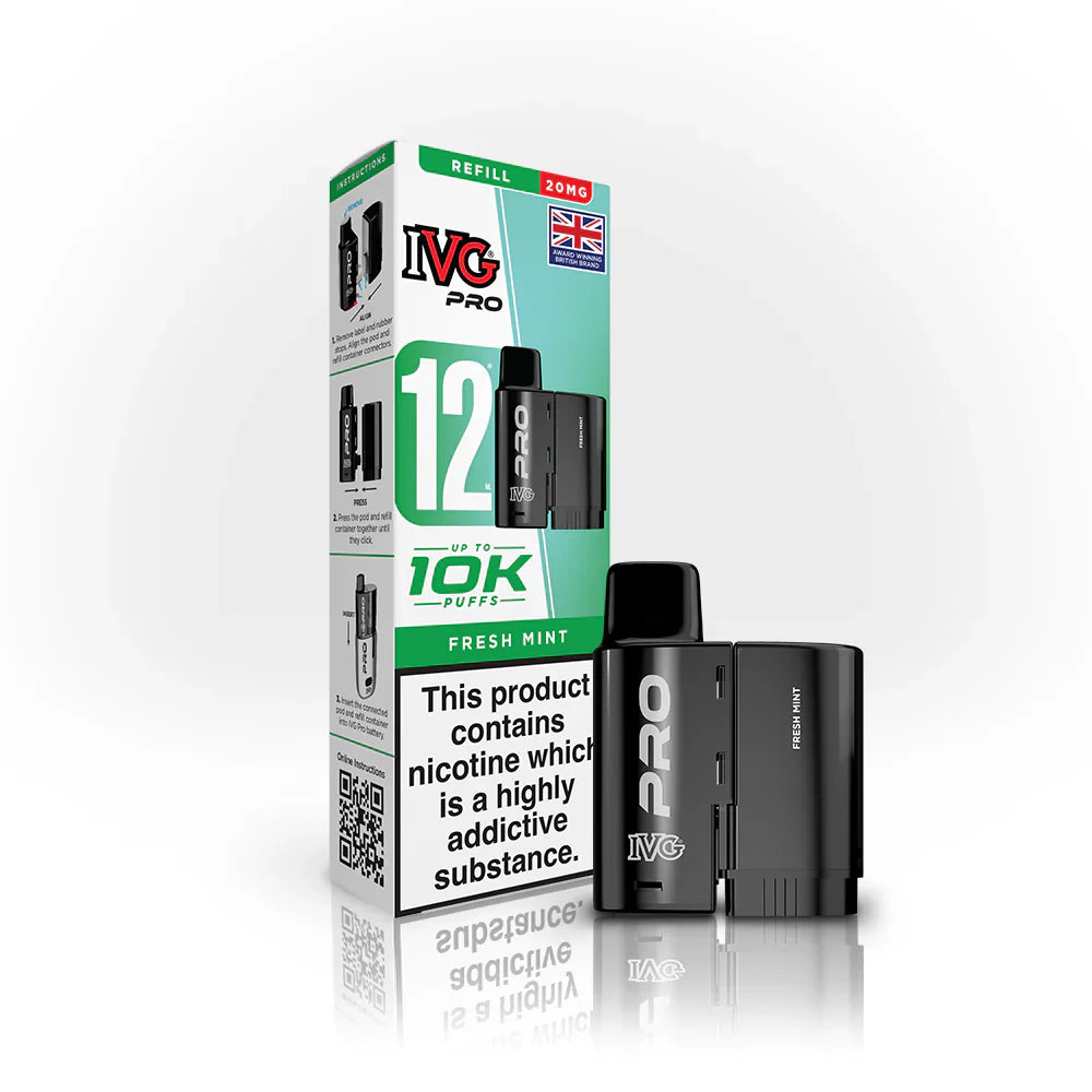 IVG Pro 12 Refill Pods – 2ml + 10ml | Up to 10,000 Puffs | 20mg Nic Salt - Fresh Mint image