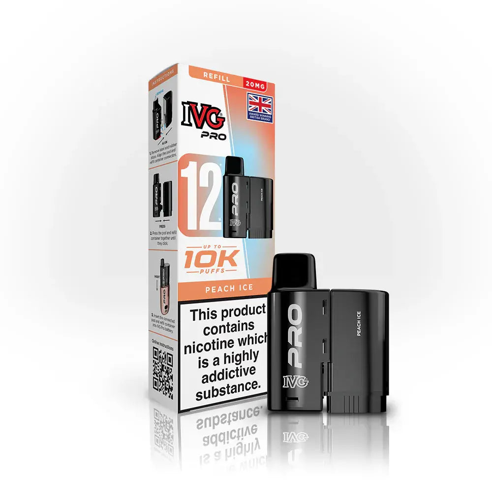 IVG Pro 12 Refill Pods – 2ml + 10ml | Up to 10,000 Puffs | 20mg Nic Salt - Peach Ice image