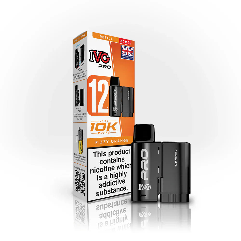 IVG Pro 12 Refill Pods – 2ml + 10ml | Up to 10,000 Puffs | 20mg Nic Salt - Fizzy Orange image
