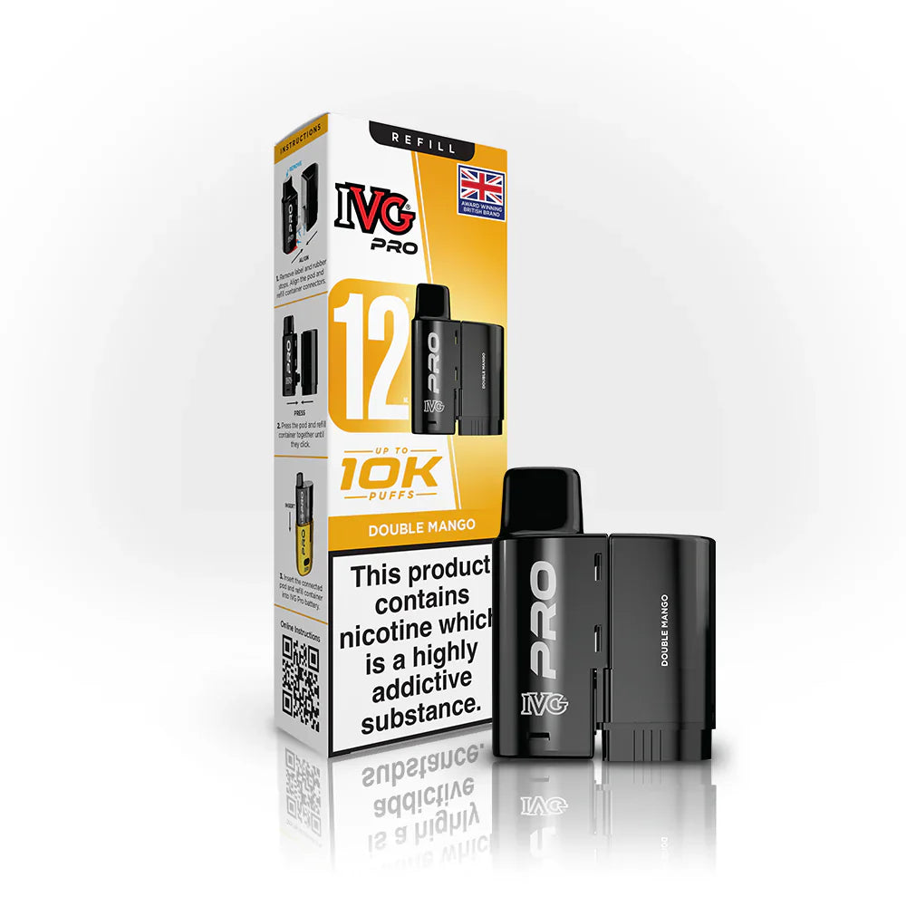 IVG Pro 12 Refill Pods – 2ml + 10ml | Up to 10,000 Puffs | 20mg Nic Salt - Double Mango image