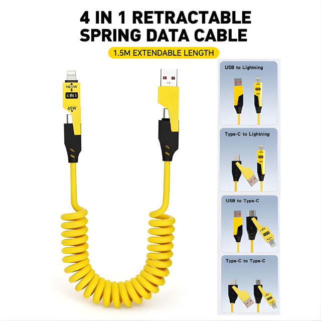 4-in-1 Retractable Spring Charging Cable