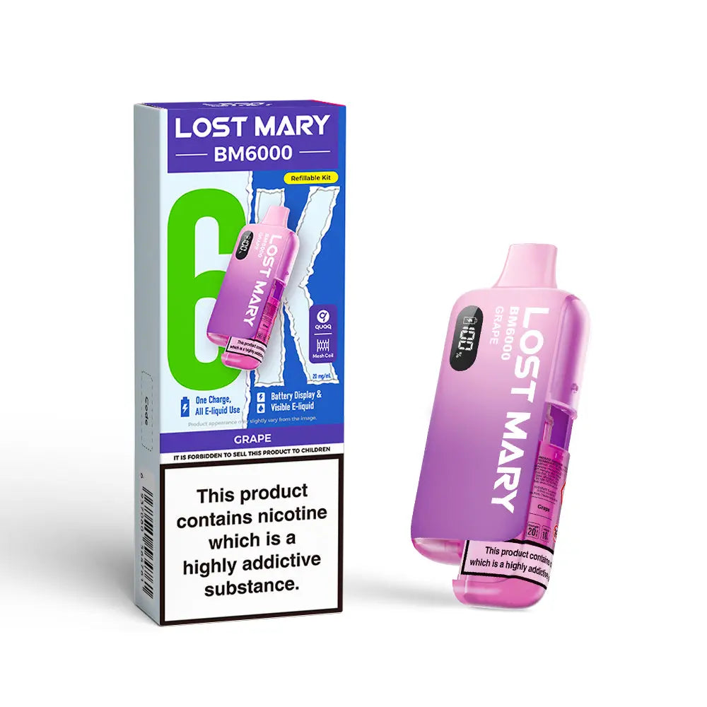 Lost Mary BM6000 Pod Kit – Rechargeable Refillable Vape | 6000 Puffs | 20mg Lost Mary