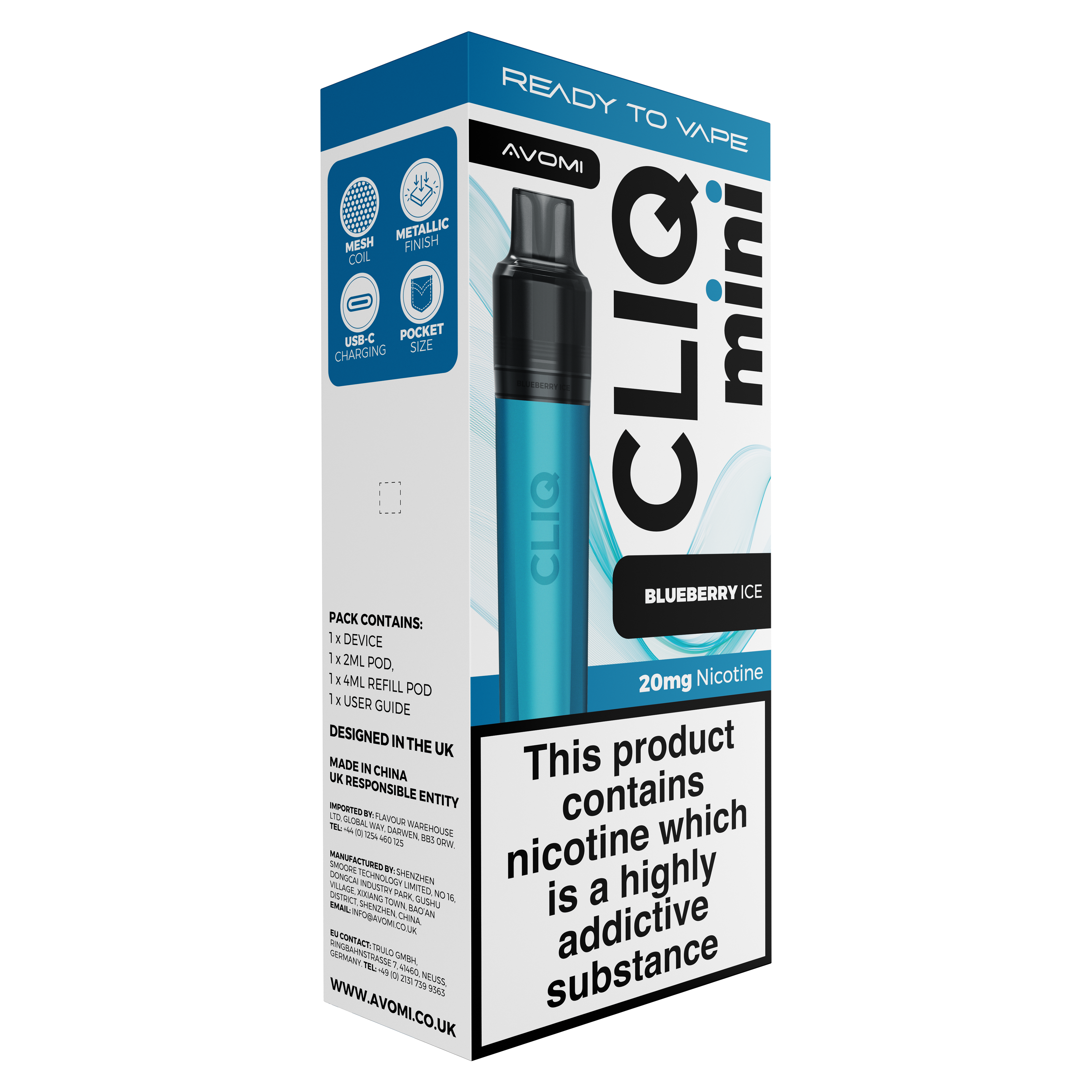 Avomi CLIQ Mini Prefilled Pod Kit (2ml + 4ml) | Upto 3000 Puffs Avomi