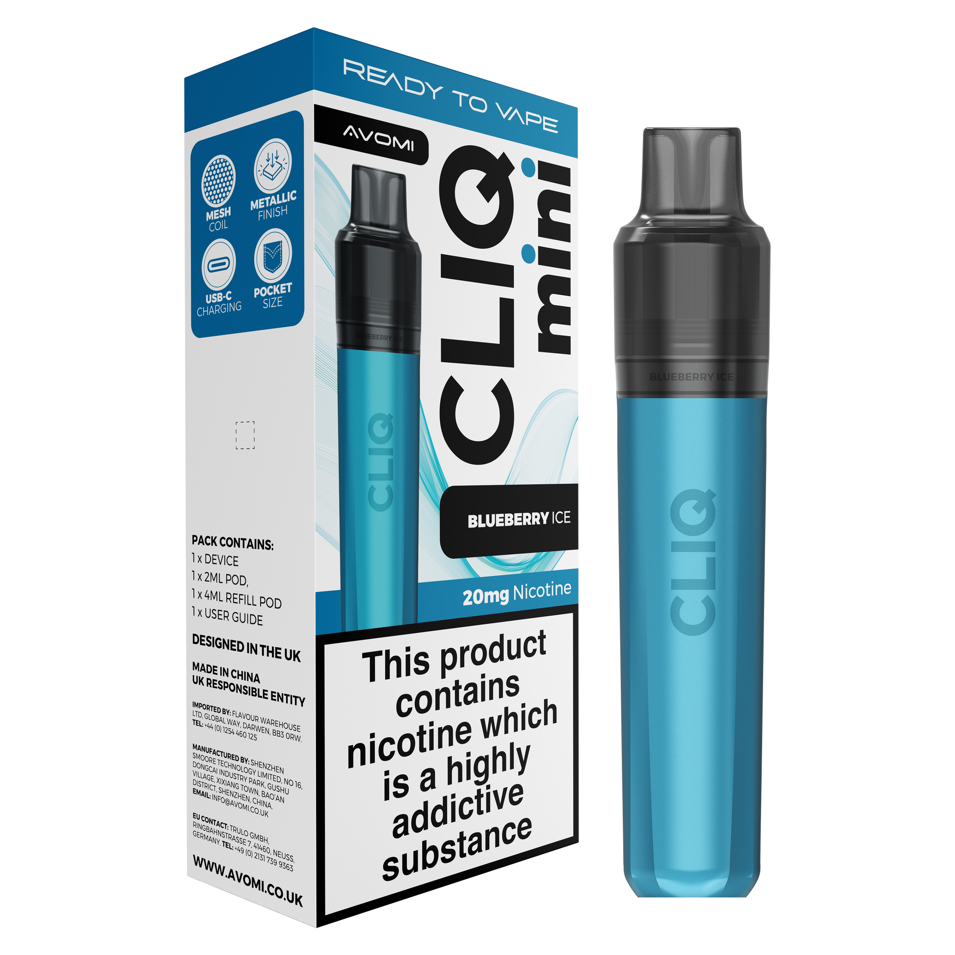 Avomi CLIQ Mini Prefilled Pod Kit (2ml + 4ml) | Upto 3000 Puffs Avomi