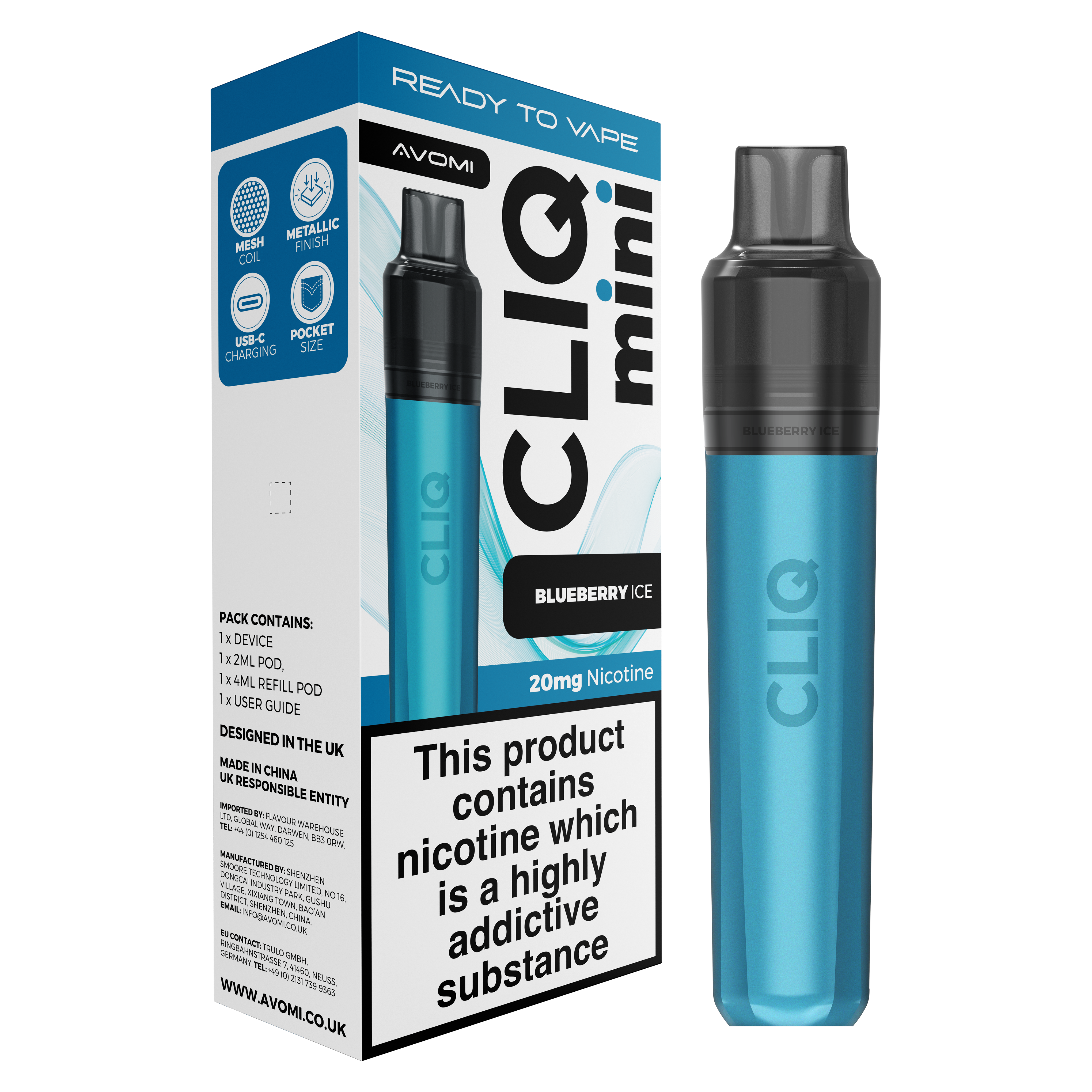 Avomi CLIQ Mini Prefilled Pod Kit (2ml + 4ml) | Upto 3000 Puffs Avomi