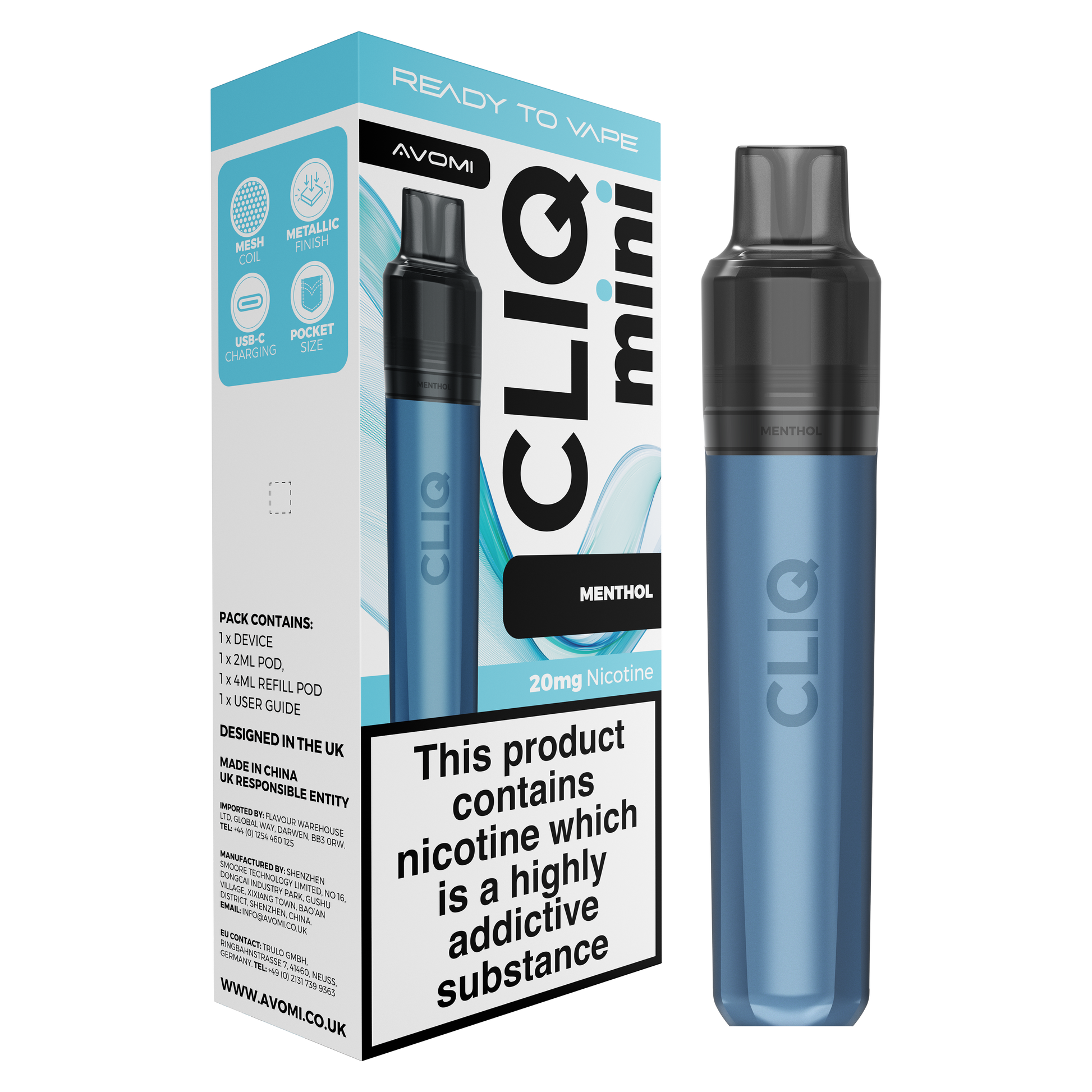 Avomi CLIQ Mini Prefilled Pod Kit (2ml + 4ml) | Upto 3000 Puffs Avomi
