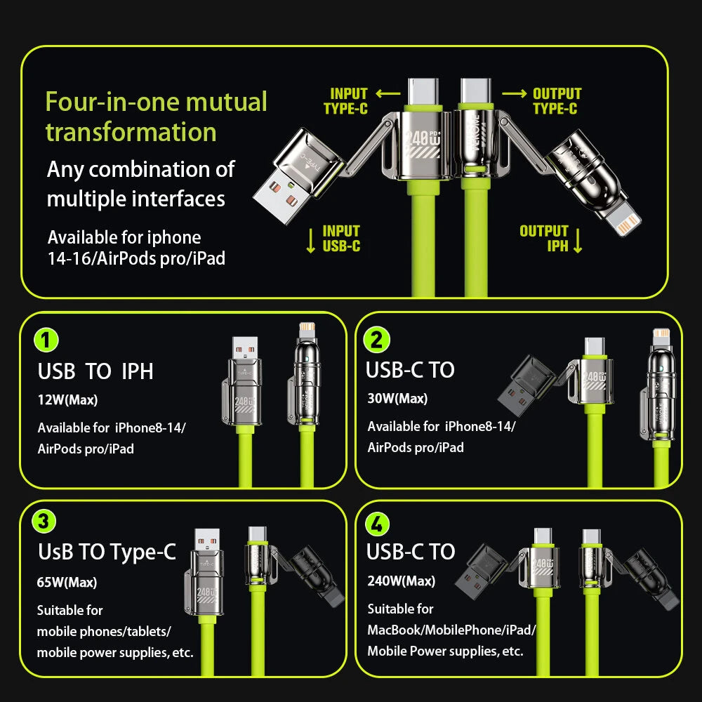 4-in-1 Charging Cable | Liquid Silicon Sleeve