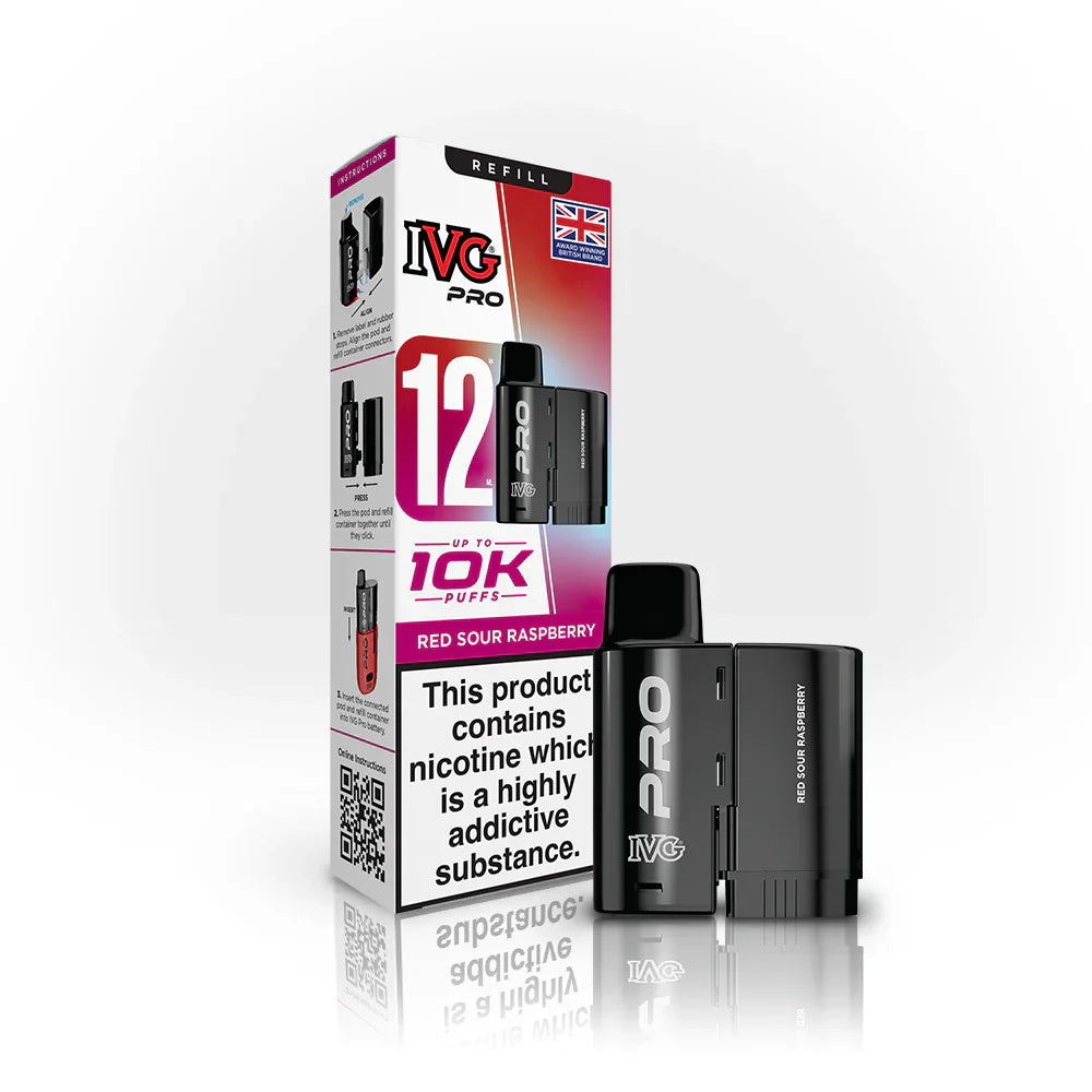 IVG Pro 12 Refill Pods – 2ml + 10ml | Up to 10,000 Puffs | 20mg Nic Salt - Red Sour Raspberry image