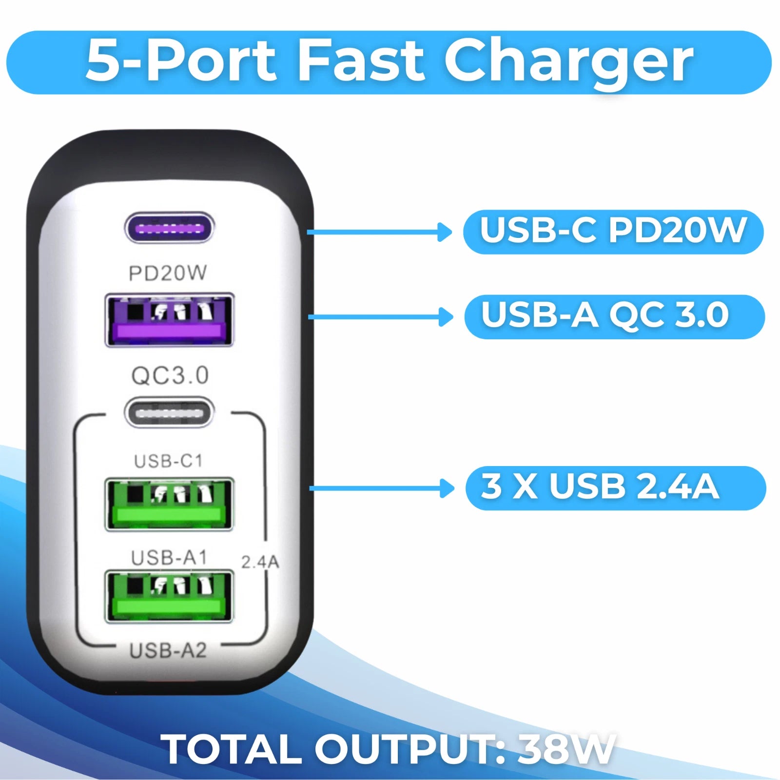 Universal 5-Port Fast Charger Plug