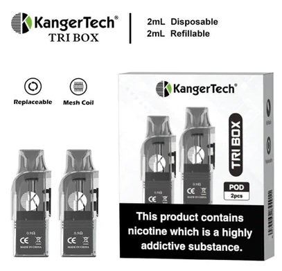 KangerTech Tri Box Refillable Pods - 2ml - 0.9Ω Mesh 2pcs/pack